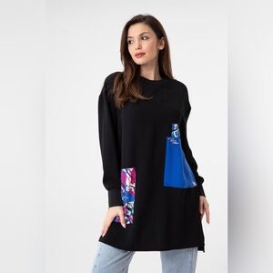 Puane Black Tunic with Abstract Color Block Details - L/XL NWT